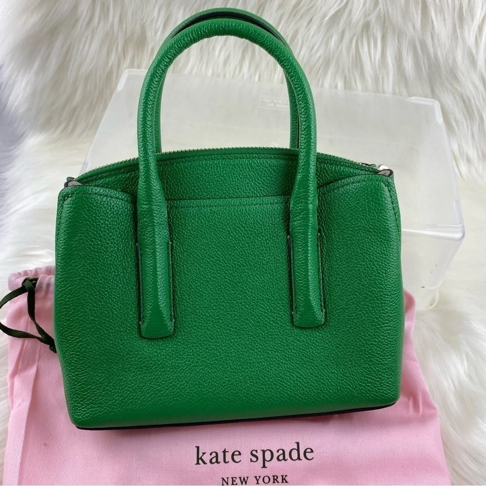kate spade Green Pebbled Leather Satchel with Heart Charm
